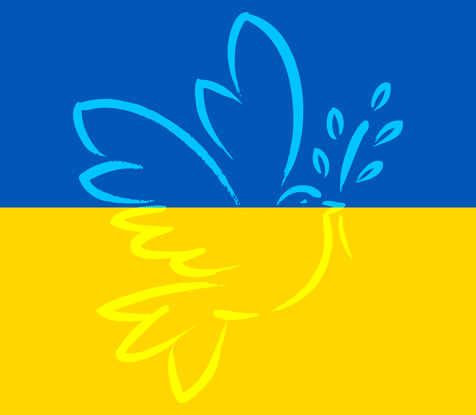 Rauhankyyhky Ukrainan lipun sisällä.
